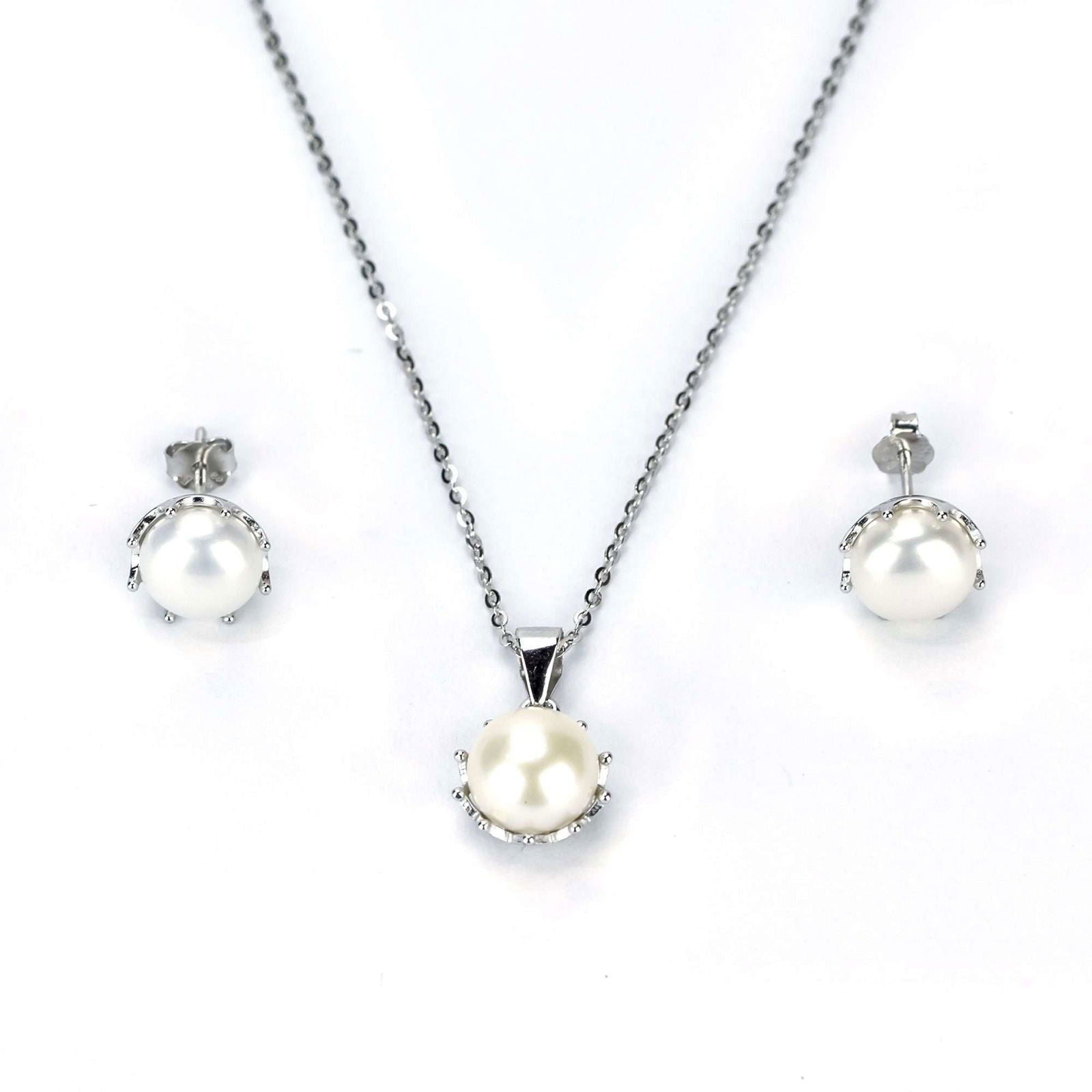 Freshwater White Button Shaped Pearl Butler Jewellery Set 8-9 mm AAAA - Shopgalaxy.ch