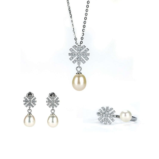 Freshwater White Button Shaped Pearl Falcon Jewellery Set 5-7 mm AAAA - Shopgalaxy