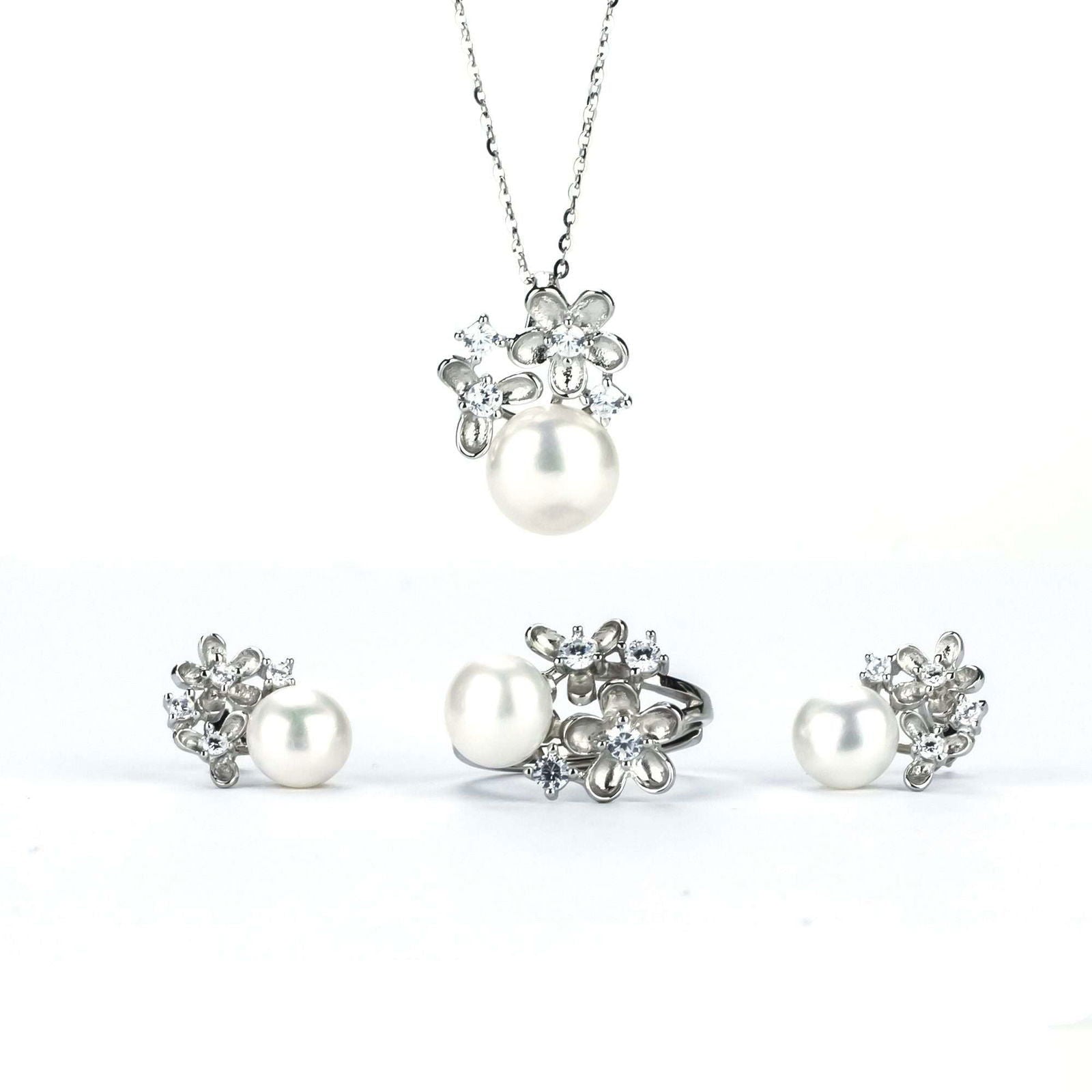Freshwater White Button Shaped Pearl Merriwa Jewellery Set 8-10 mm AAAA - Shopgalaxy.ch
