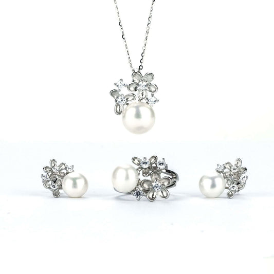 Freshwater White Button Shaped Pearl Merriwa Jewellery Set 8-10 mm AAAA - Shopgalaxy.ch