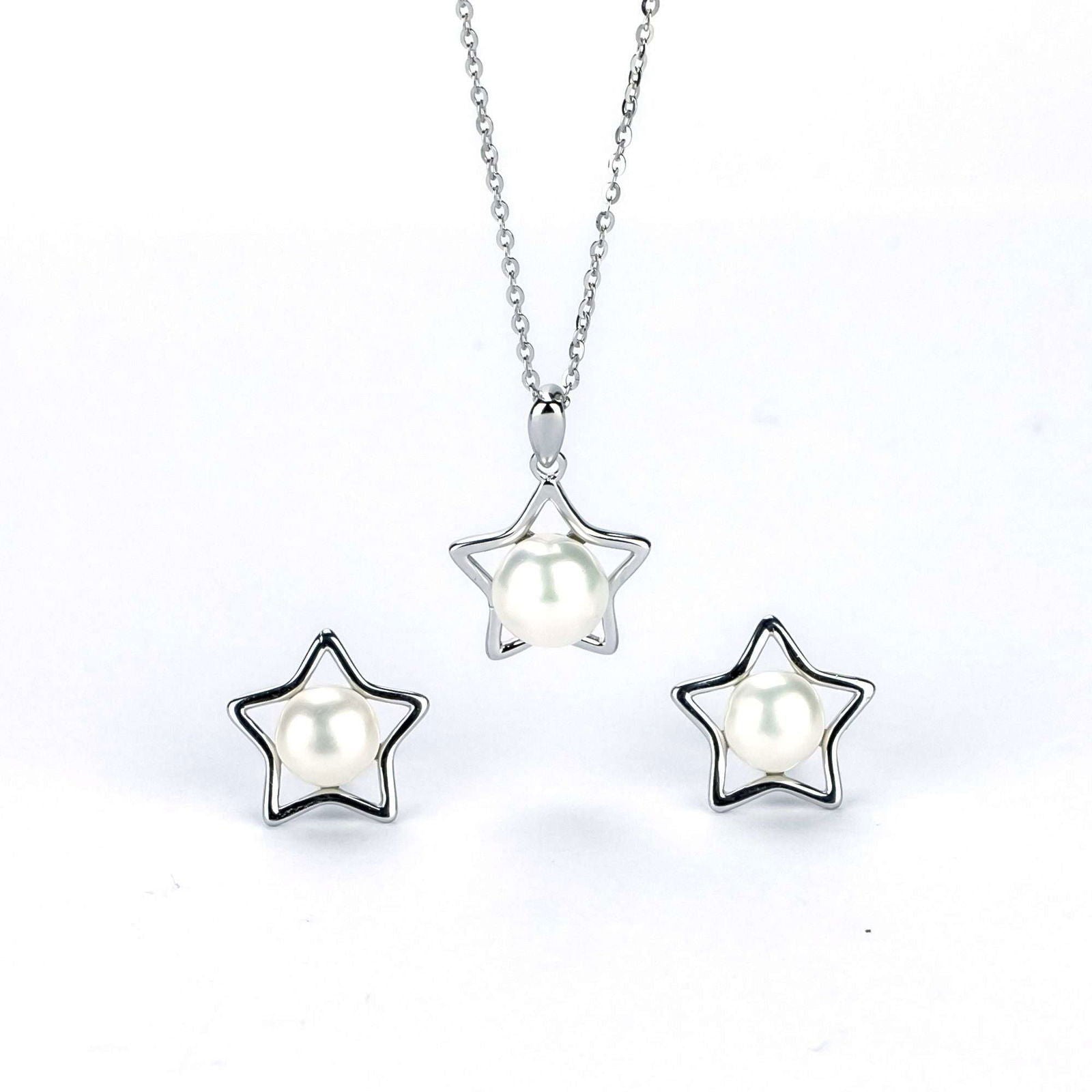 Freshwater White Button Shaped Pearl Port Kennedy Jewellery Set 5-7 mm AAAA - Shopgalaxy.ch