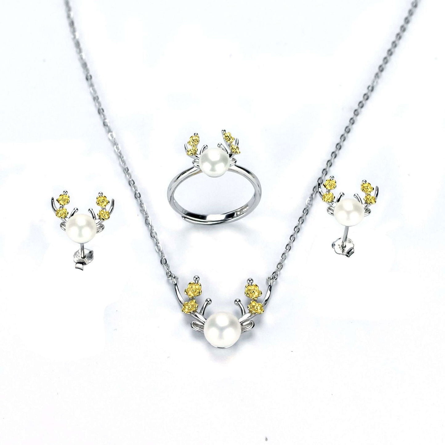 Freshwater White Button Shaped Pearl Two Rocks Jewellery Set 6-8 mm AAAA - Shopgalaxy.ch