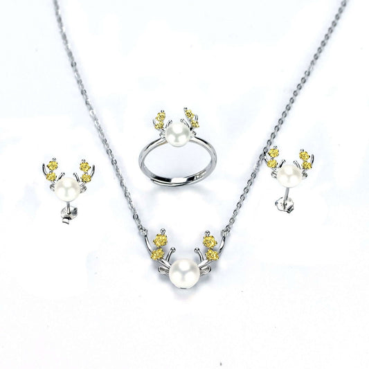 Freshwater White Button Shaped Pearl Two Rocks Jewellery Set 6-8 mm AAAA - Shopgalaxy.ch