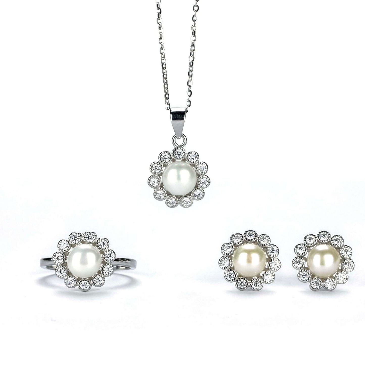 Freshwater White Button Shaped Pearl Warnbro Jewellery Set 7 mm AAAA - Shopgalaxy