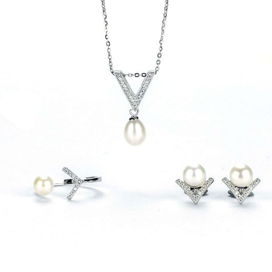 Freshwater White Drop and Button Shaped Pearl Waikiki Jewellery Set 6-7 mm AAAA - Shopgalaxy