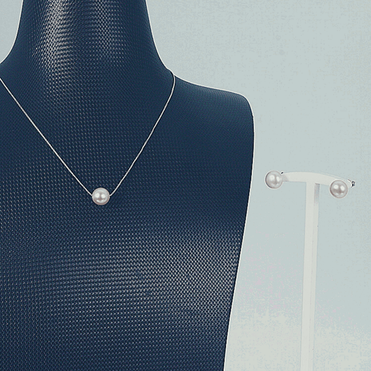 Freshwater White Pearls Esperance Minimalist Jewellery Set 8 - 9 mm AAAA - Shopgalaxy.ch