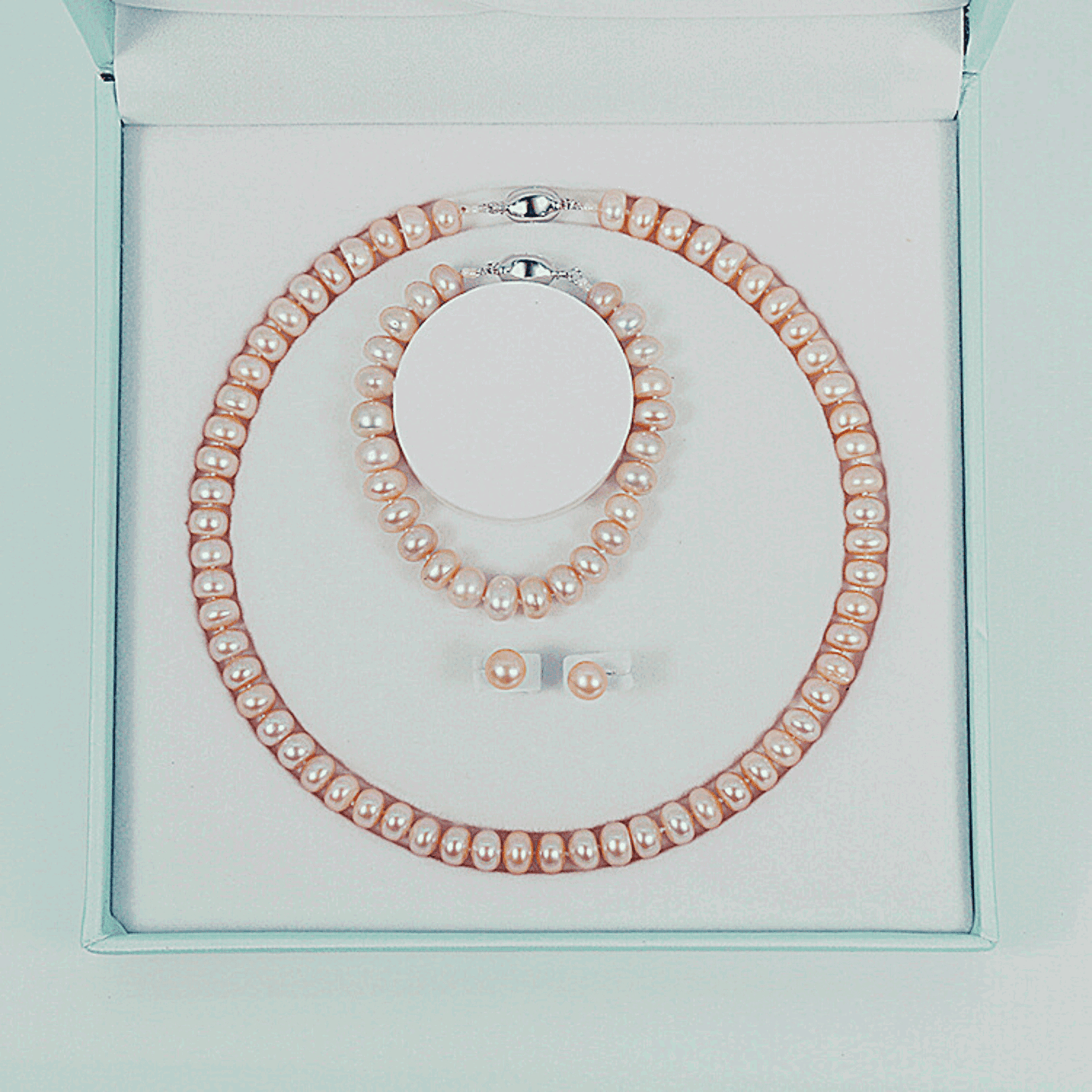 Georgian Jewellery Set 8 - 9 mm AAAA Pink Freshwater Pearls with 17' Strand - Shopgalaxy