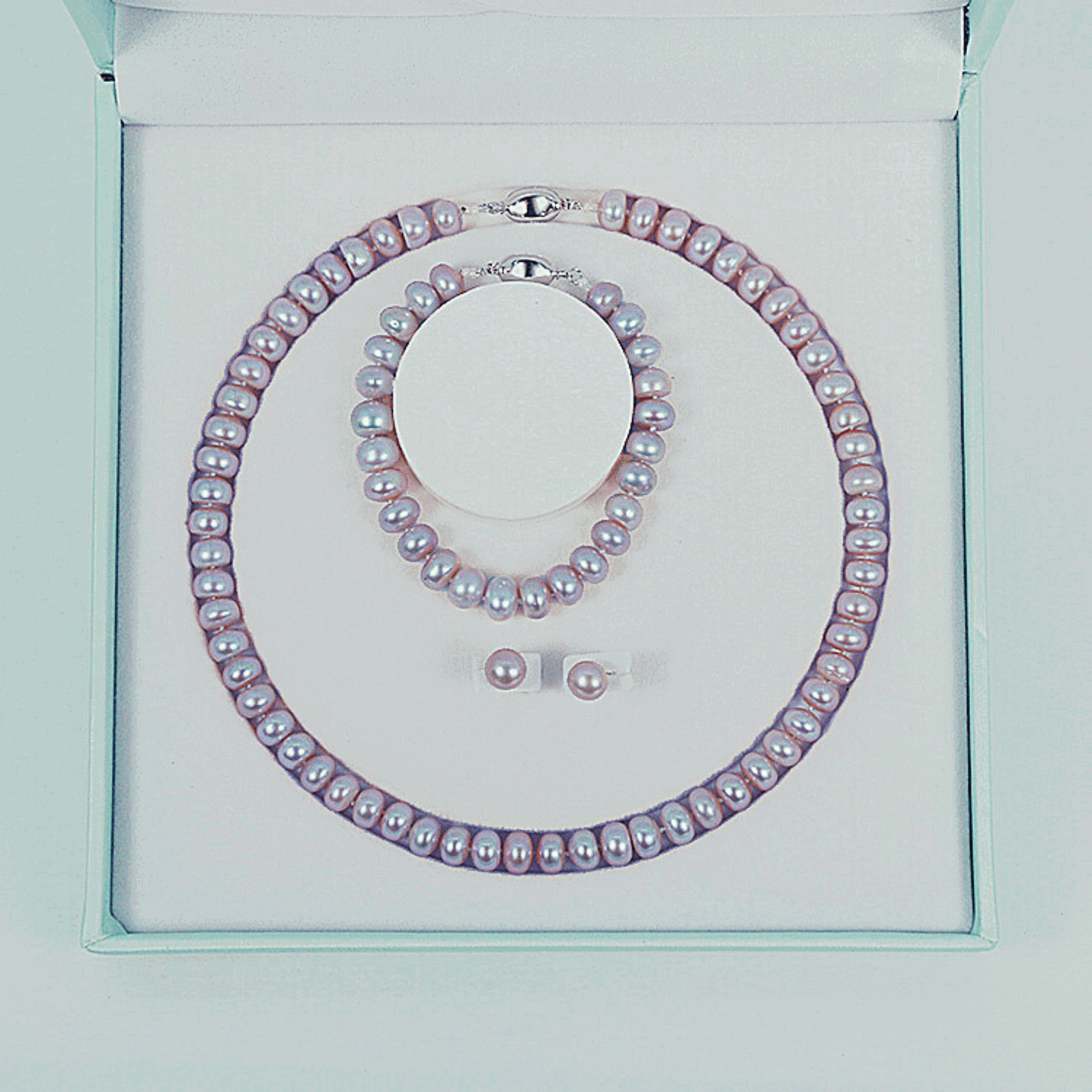 Georgian Jewellery Set 8 - 9 mm AAAA Purple Freshwater Pearls with 17' Strand - Shopgalaxy