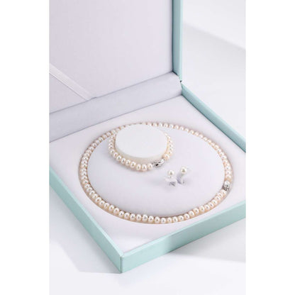 Georgian Jewellery Set 8 - 9 mm AAAA White Freshwater Pearls with 17' Strand - Shopgalaxy