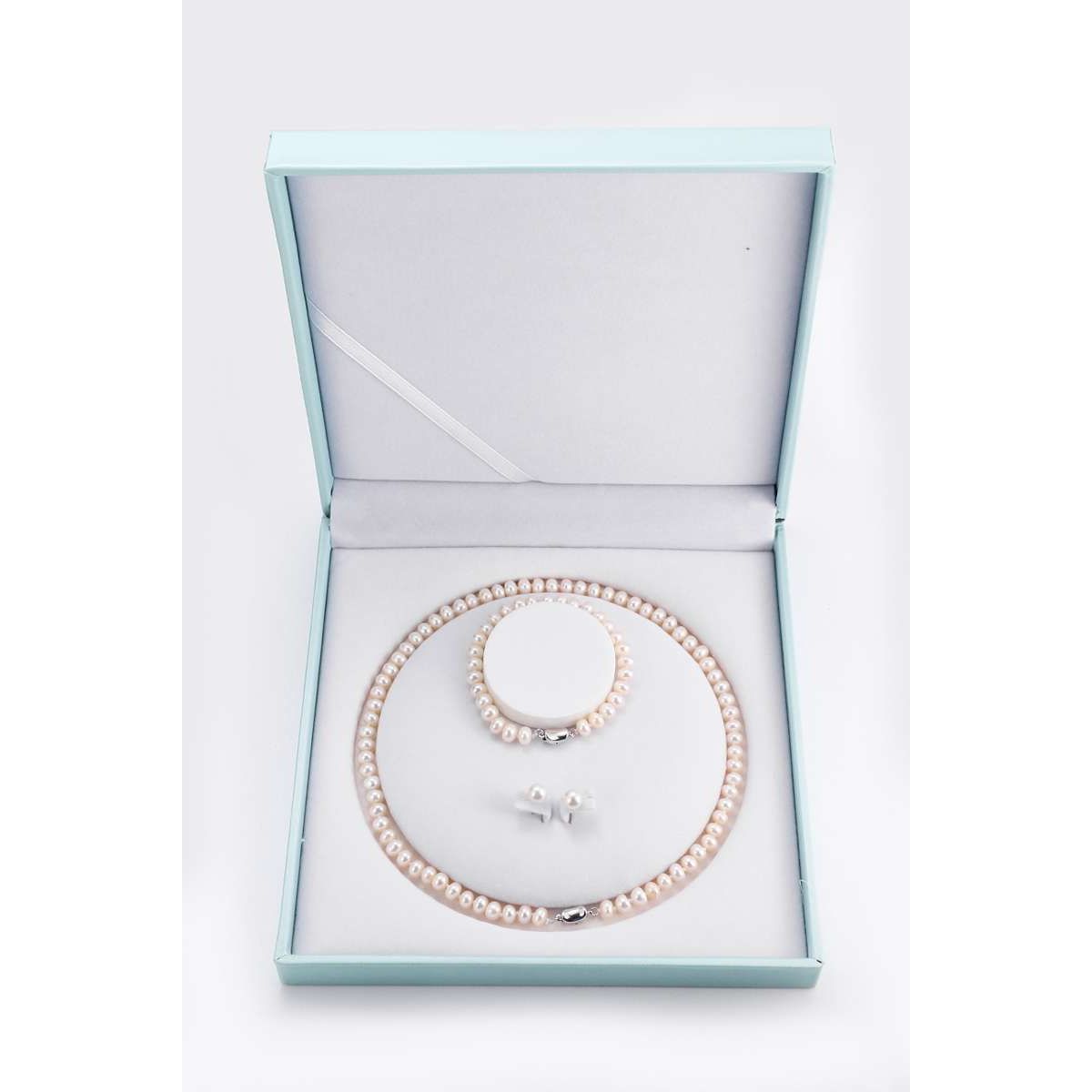 Georgian Jewellery Set 8 - 9 mm AAAA White Freshwater Pearls with 17' Strand - Shopgalaxy