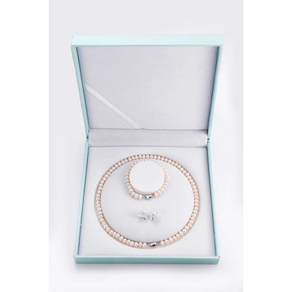 Georgian Jewellery Set 8 - 9 mm AAAA White Freshwater Pearls with 17' Strand - Shopgalaxy