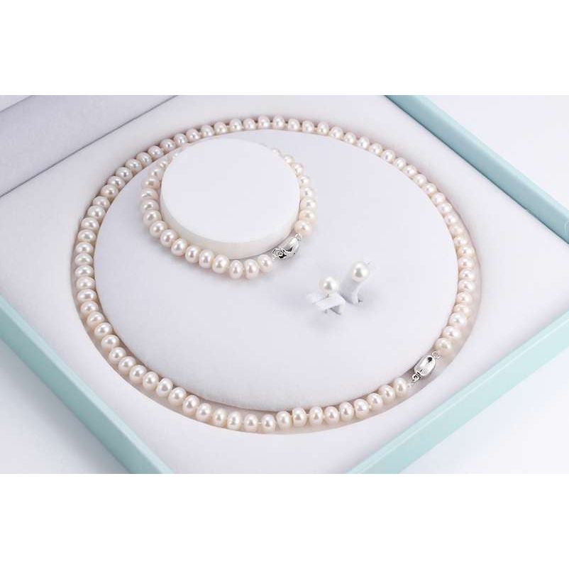Georgian Jewellery Set 8 - 9 mm AAAA White Freshwater Pearls with 17' Strand - Shopgalaxy