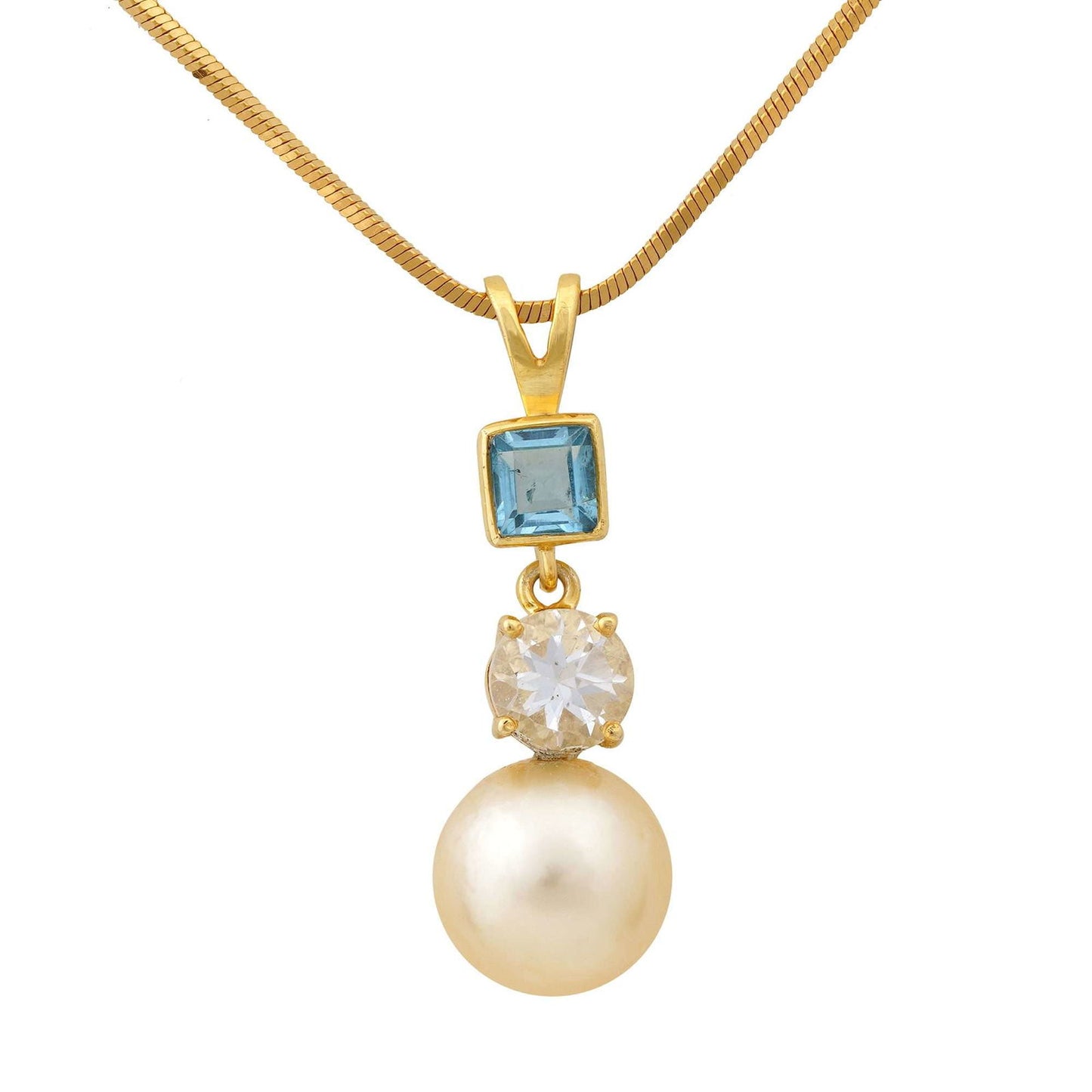 Golden South Sea Pearl with Blue & White Topaz Stones Blackheath Pendant 9.5 - 10.5 MM - Shopgalaxy