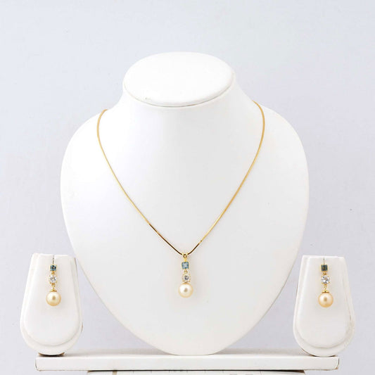 Golden South Sea Pearl with Blue & White Topaz Stones Lithgow Set 9.5 - 10.5 MM - Shopgalaxy
