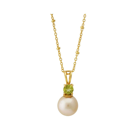 Golden South Sea Pearl with Green Peridot Stone Geraldton Pendant 8.5 - 9.5 M - Shopgalaxy