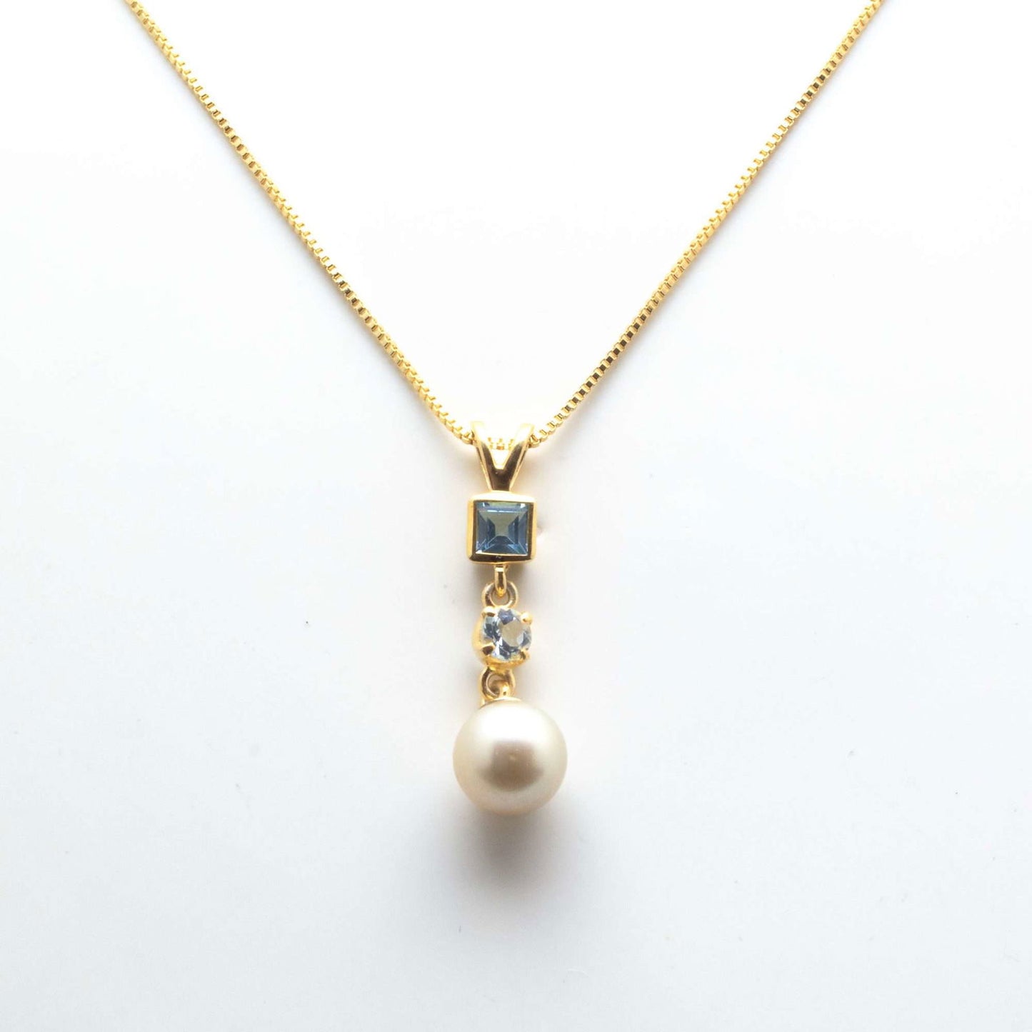 Golden South Sea Pearl with Natural Aquamarine & Blue Topaz Stones Blackheath Pendant 8.5 - 9.5 MM - Shopgalaxy