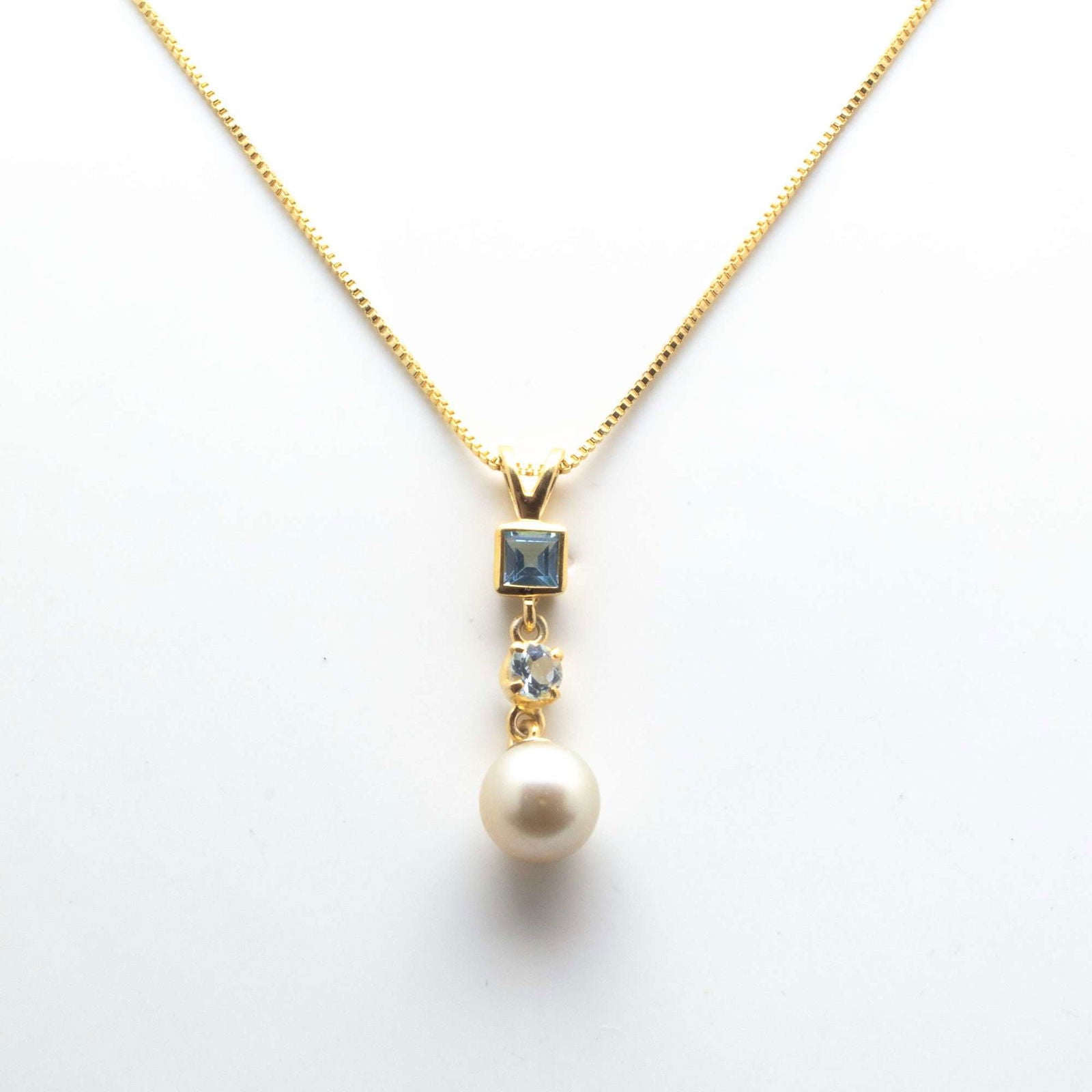 Golden South Sea Pearl with Natural Aquamarine & Blue Topaz Stones Blackheath Pendant 8.5 - 9.5 MM - Shopgalaxy