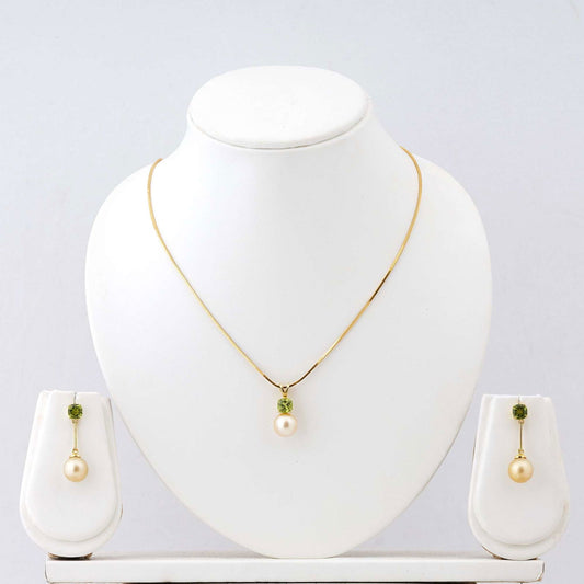Golden South Sea Pearl with Natural Peridot Stones Lithgow Set 9.5 - 10.5 MM - Shopgalaxy