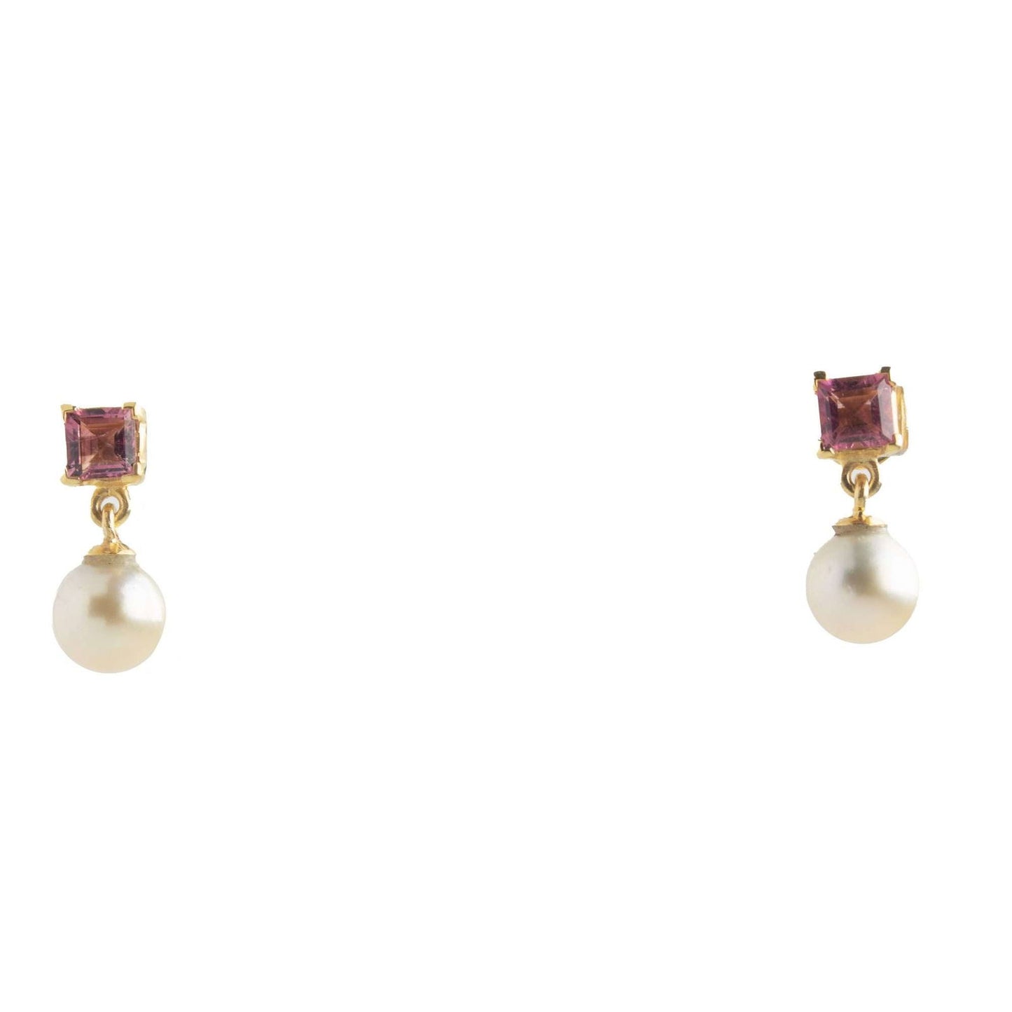 Golden South Sea Pearl with Pink Tourmaline Stone Melbourne Drop Earrings 8.5 - 9.5 MM - Shopgalaxy