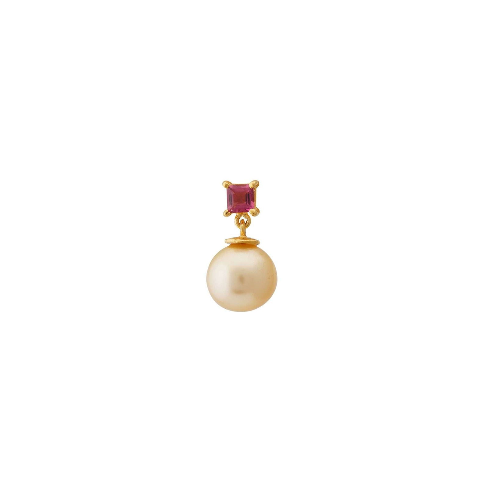 Golden South Sea Pearl with Pink Tourmaline Stone Melbourne Drop Earrings 8.5 - 9.5 MM - Shopgalaxy