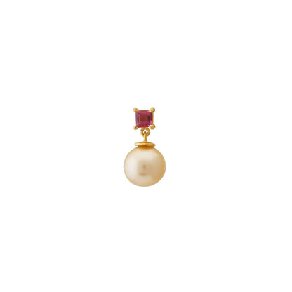 Golden South Sea Pearl with Pink Tourmaline Stone Melbourne Drop Earrings 8.5 - 9.5 MM - Shopgalaxy