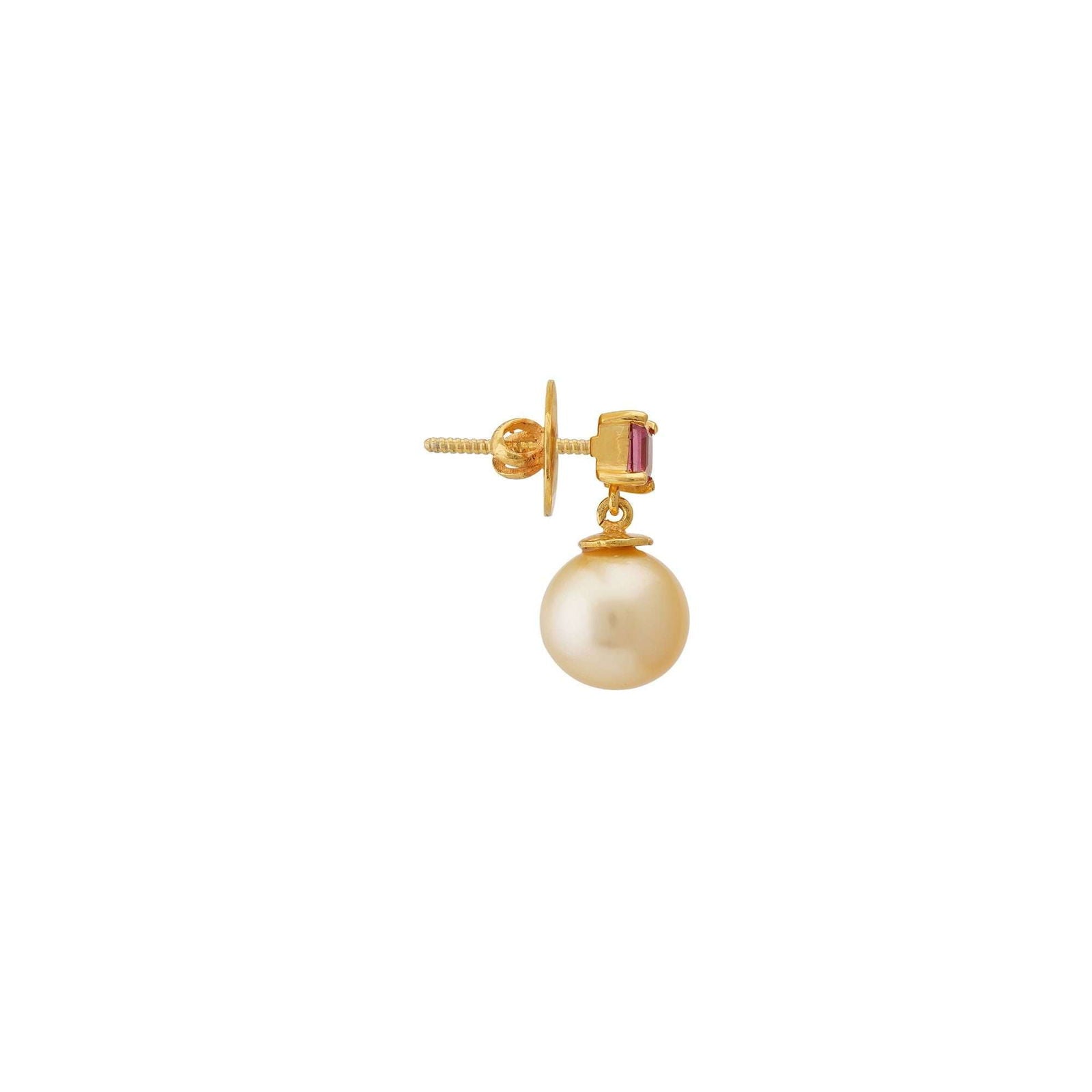 Golden South Sea Pearl with Pink Tourmaline Stone Melbourne Drop Earrings 8.5 - 9.5 MM - Shopgalaxy