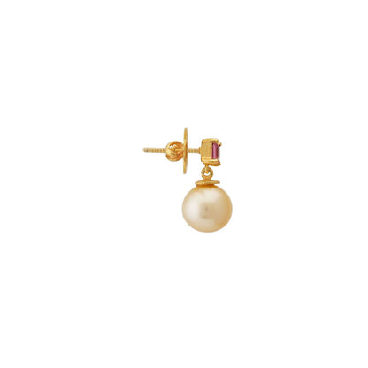 Golden South Sea Pearl with Pink Tourmaline Stone Melbourne Drop Earrings 8.5 - 9.5 MM - Shopgalaxy