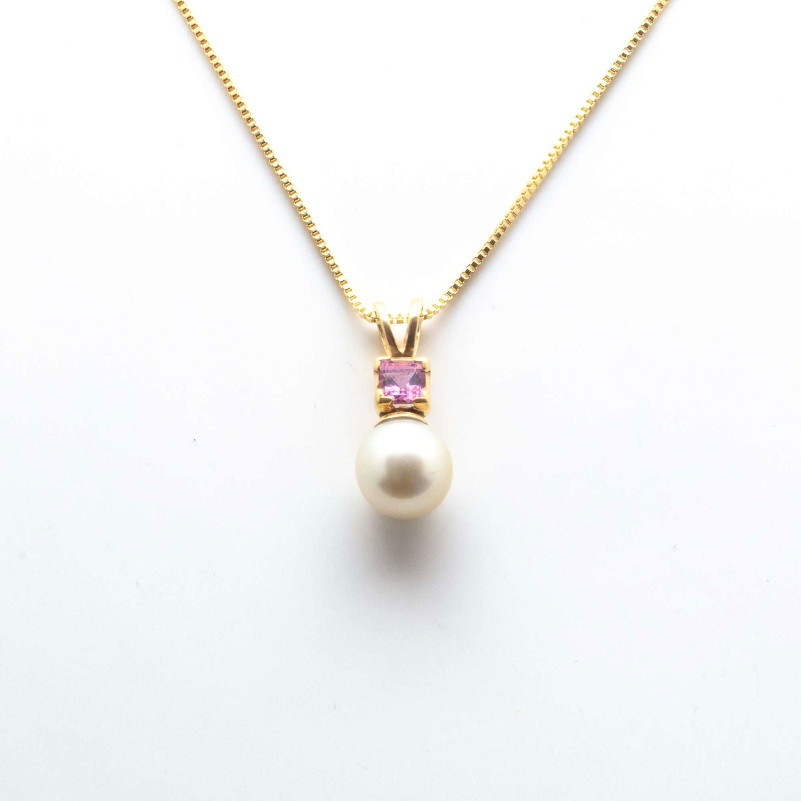 Golden South Sea Pearl with Pink Tourmaline Stone Sale Pendant 8.5 - 9.5 MM - Shopgalaxy