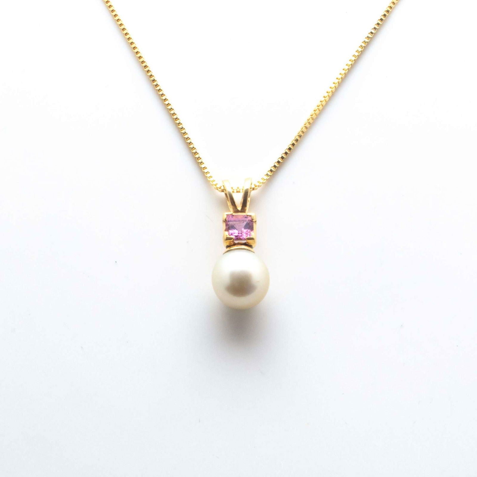 Golden South Sea Pearl with Pink Tourmaline Stone Sale Pendant 8.5 - 9.5 MM - Shopgalaxy.ch