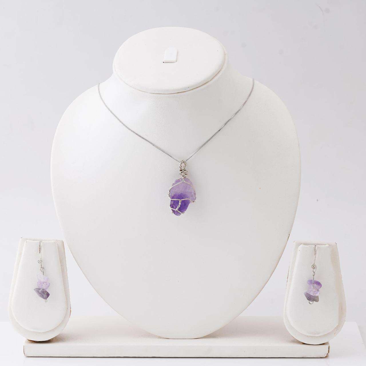 Handcrafted Set of Amethyst in its Natural form in Silver 925 - Shopgalaxy