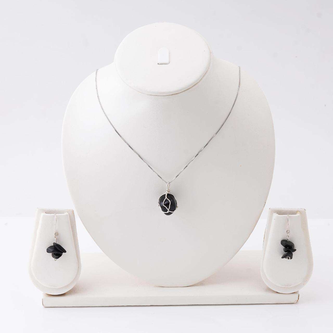 Handcrafted Set of Onyx in its Natural form in Silver 925 - Shopgalaxy