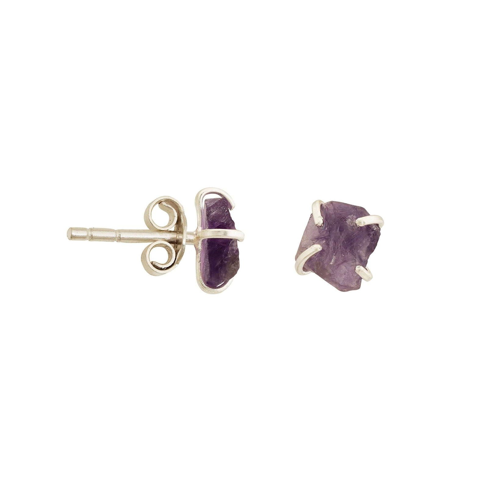 Handmade Amethyst Earrings in its Natural form in Silver 925 - Shopgalaxy
