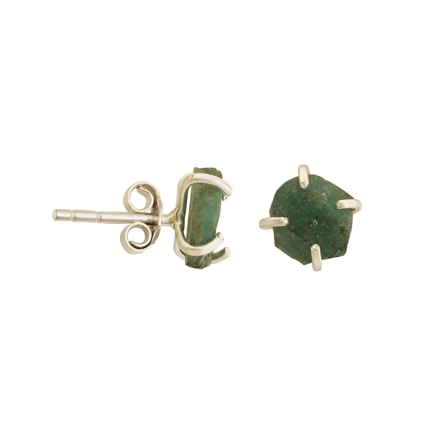Handmade Raw Emerald Earrings in its Natural form in Silver 925 - Shopgalaxy.ch