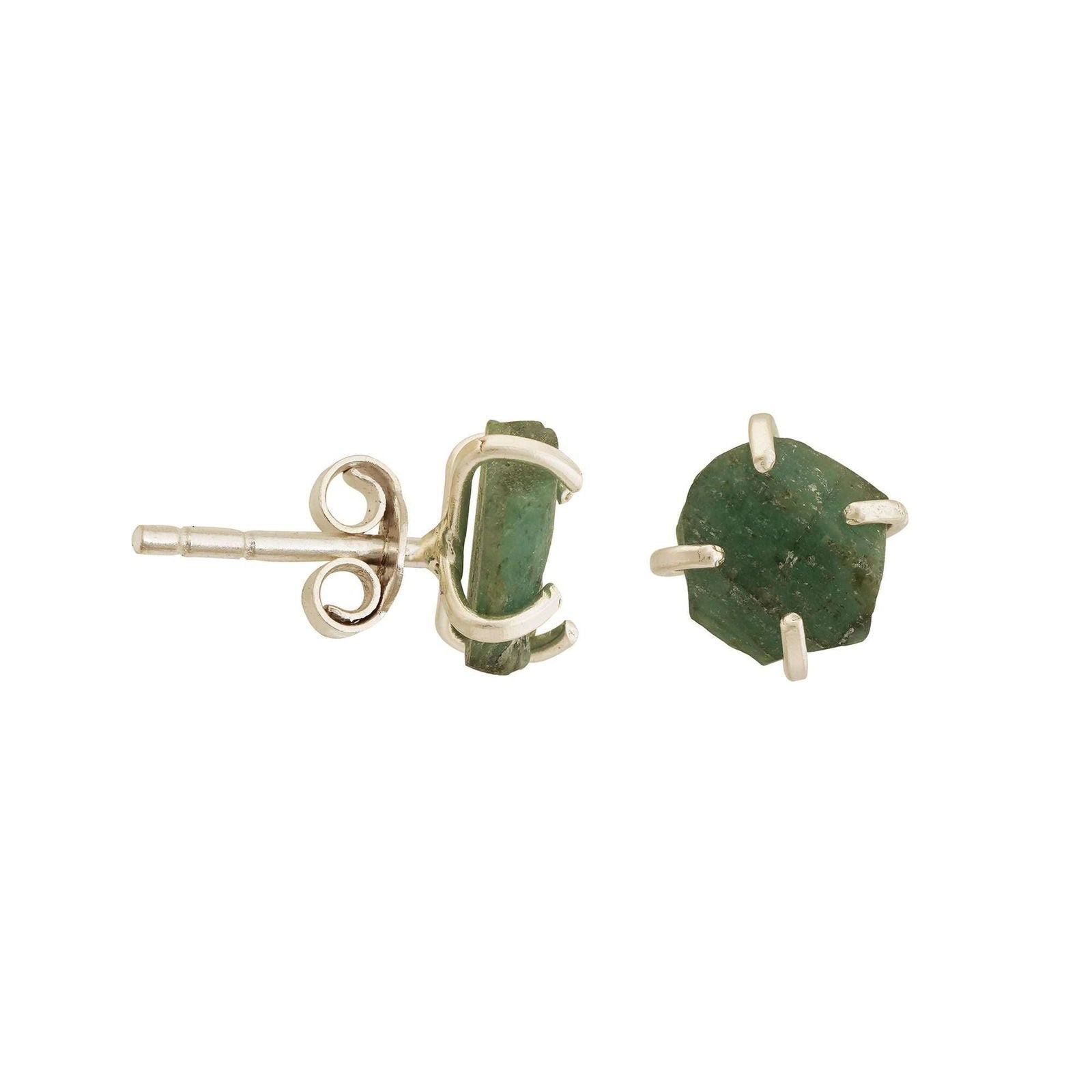 Handmade Raw Emerald Earrings in its Natural form in Silver 925 - Shopgalaxy.ch