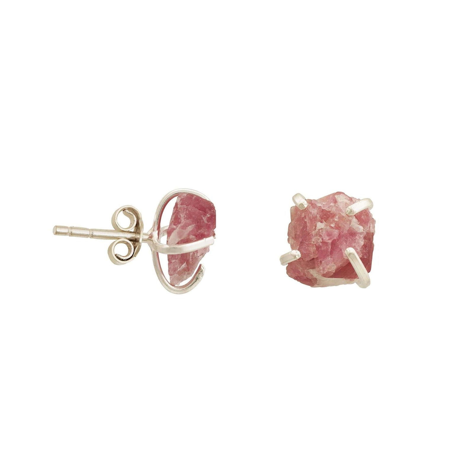 Handmade Rose Quartz Earrings in its Natural form in Silver 925 - Shopgalaxy