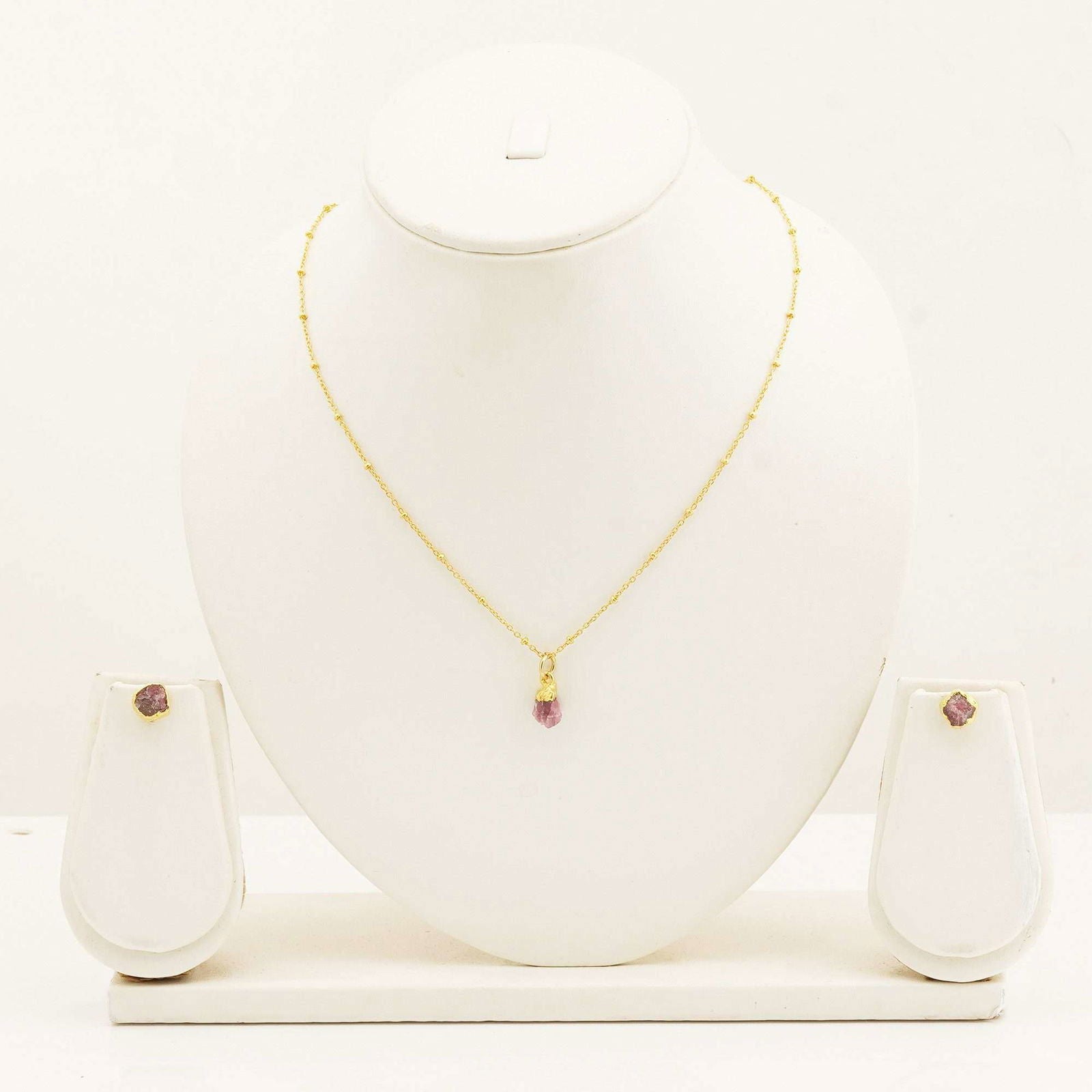 Handmade Rose Quartz Set in its Natural form Gold Plated - Shopgalaxy.ch