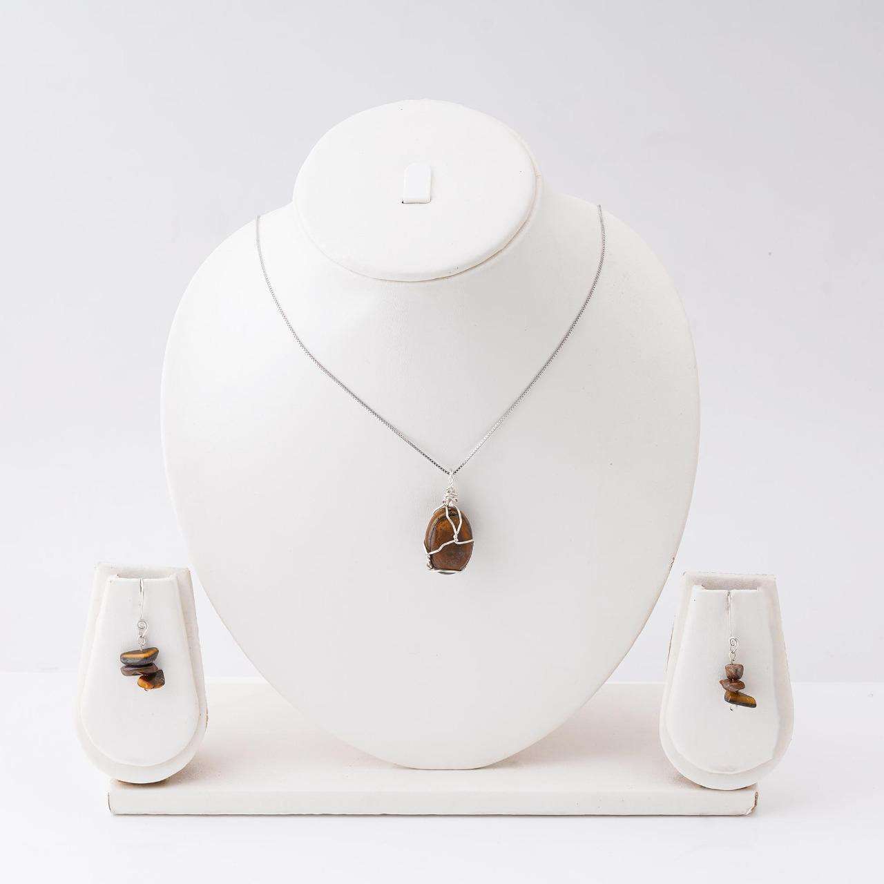 Handmade Set of Tiger Eye in its Natural form in Silver 925 - Shopgalaxy
