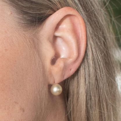 South Sea Golden Pearls in 10 CT Gold Bali Stud Earrings 8.5 - 9.5 MM AA+-2