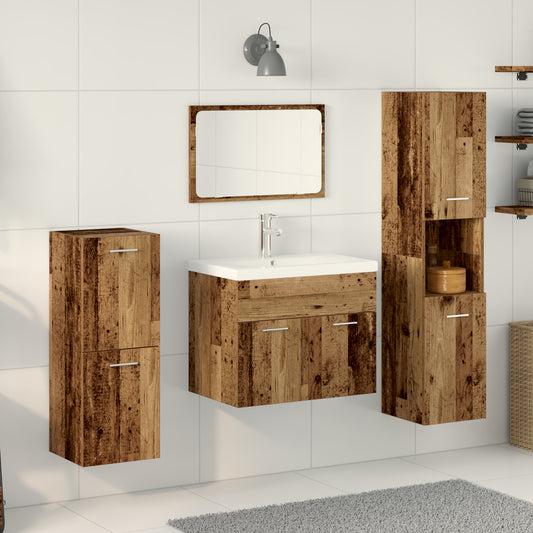 5-teiliges Badezimmermöbel Set aus altem Holz und Holzwerkstoffen