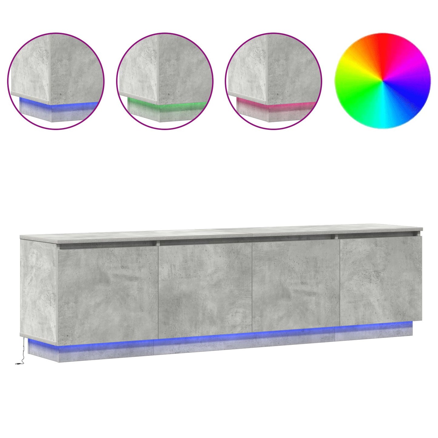 TV-Schrank mit LED Beton-grau 180x38x49 cm Holzwerkstoff
