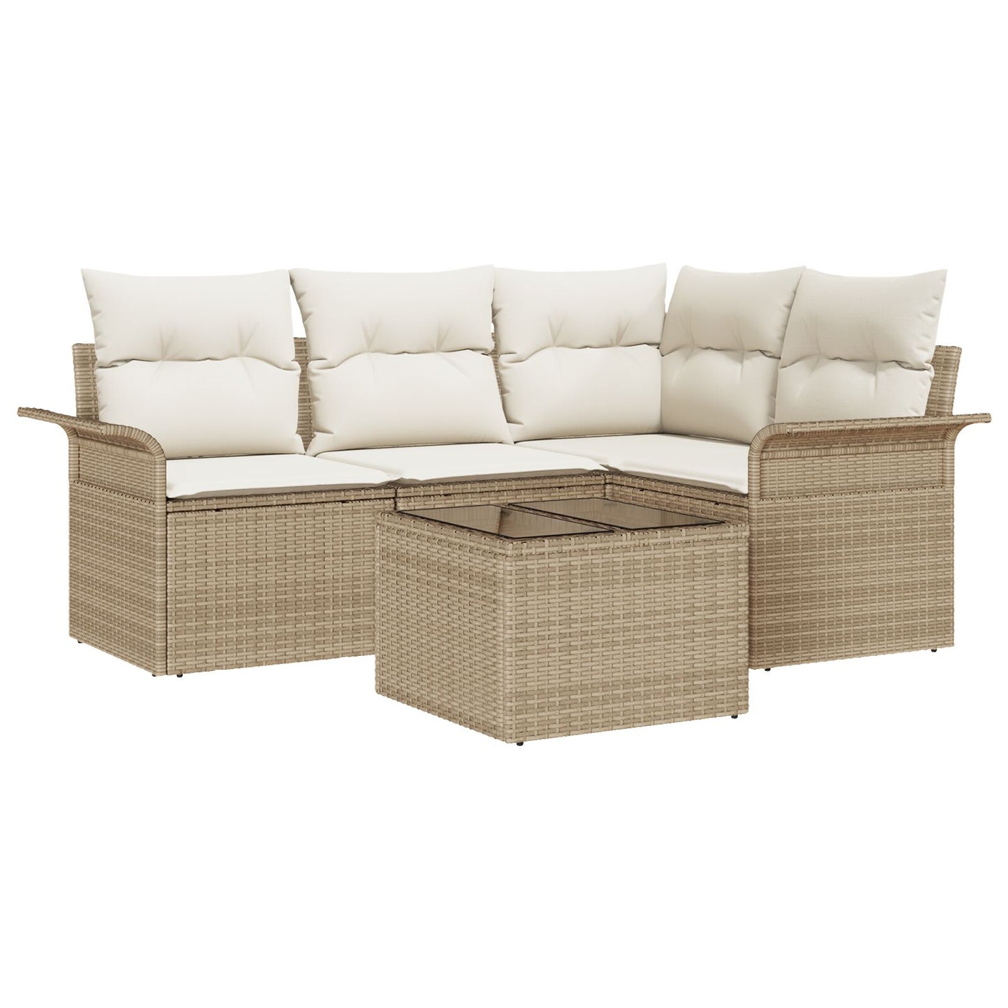 5-teiliges Garten-Sofa-Set mit Kissen Braun Poly Rattan