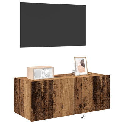 TV-Wandregal mit LED-Beleuchtung Altholz 80x35x31 cm
