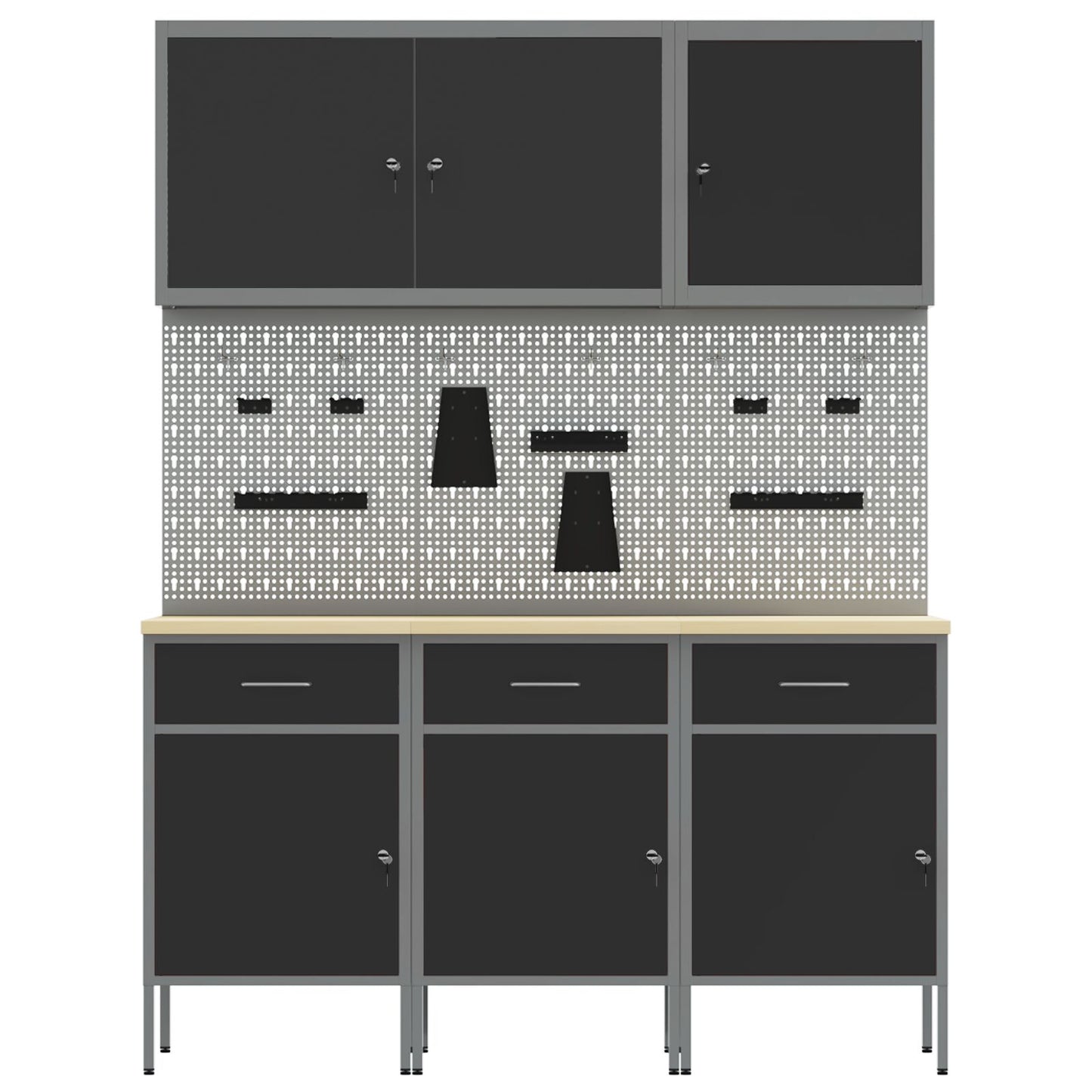 Werkbank Set 6-teilig Schwarz Stahl Groß Höhenverstellbar