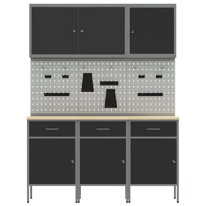 Werkbank Set 6-teilig Schwarz Stahl Groß Höhenverstellbar