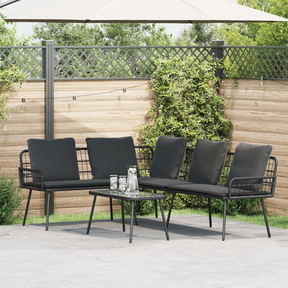2-teiliges Garten-Sofa-Set mit Kissen Schwarz Poly Rattan