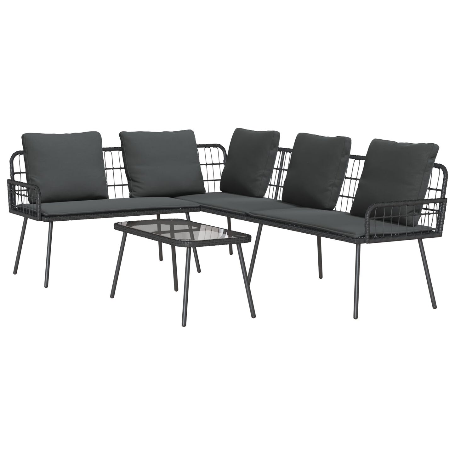 2-teiliges Garten-Sofa-Set mit Kissen Schwarz Poly Rattan