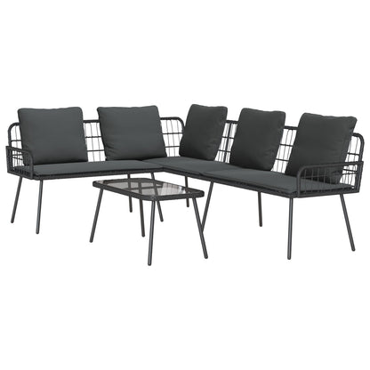 2-teiliges Garten-Sofa-Set mit Kissen Schwarz Poly Rattan