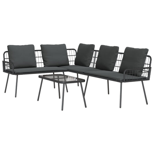 2-teiliges Garten-Sofa-Set mit Kissen Schwarz Poly Rattan