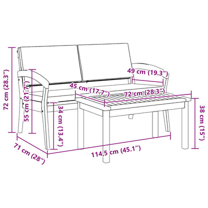2-teiliges Bistro-Set mit Kissen aus massivem Akazienholz