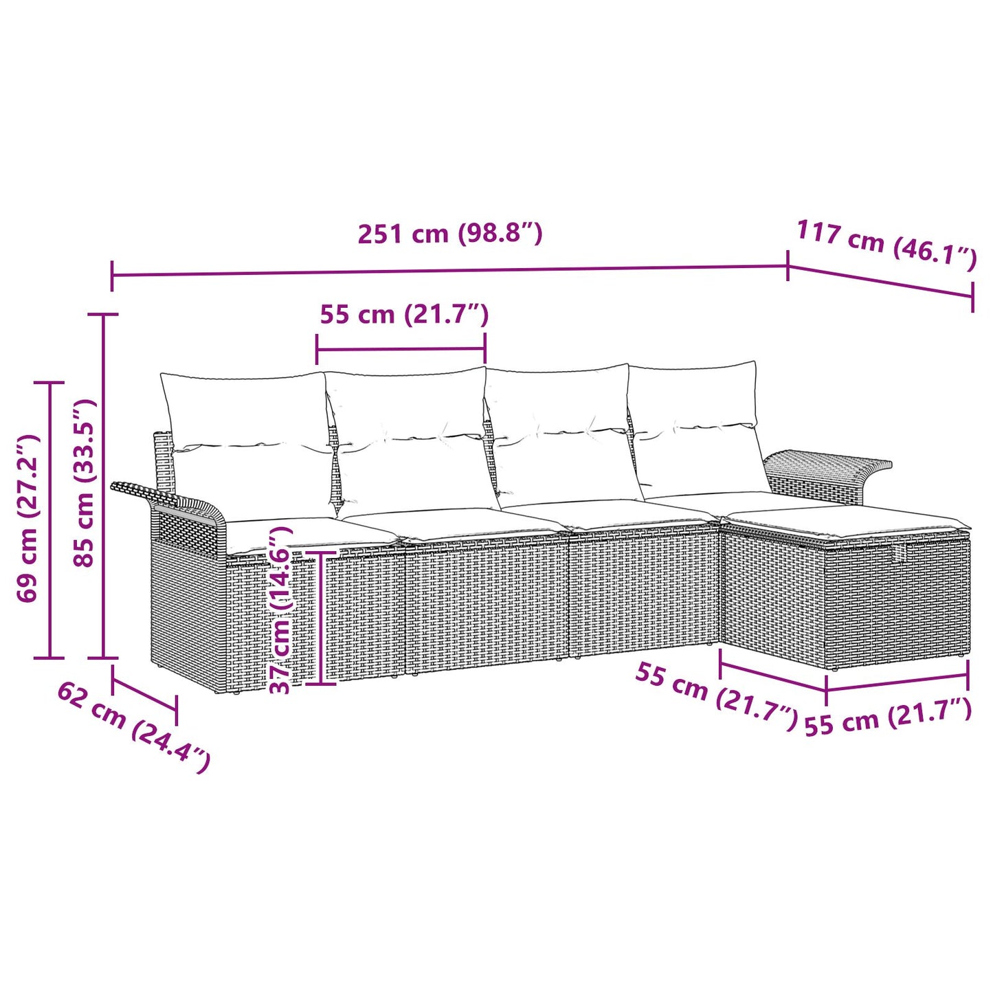 5-teiliges Garten Sofa Set mit Kissen Beige Poly Rattan